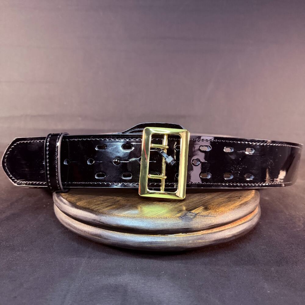 Galls 1348 G-Flex Duty Belt Size 56" Sam Browne Hi-Gloss Black Leather Brass